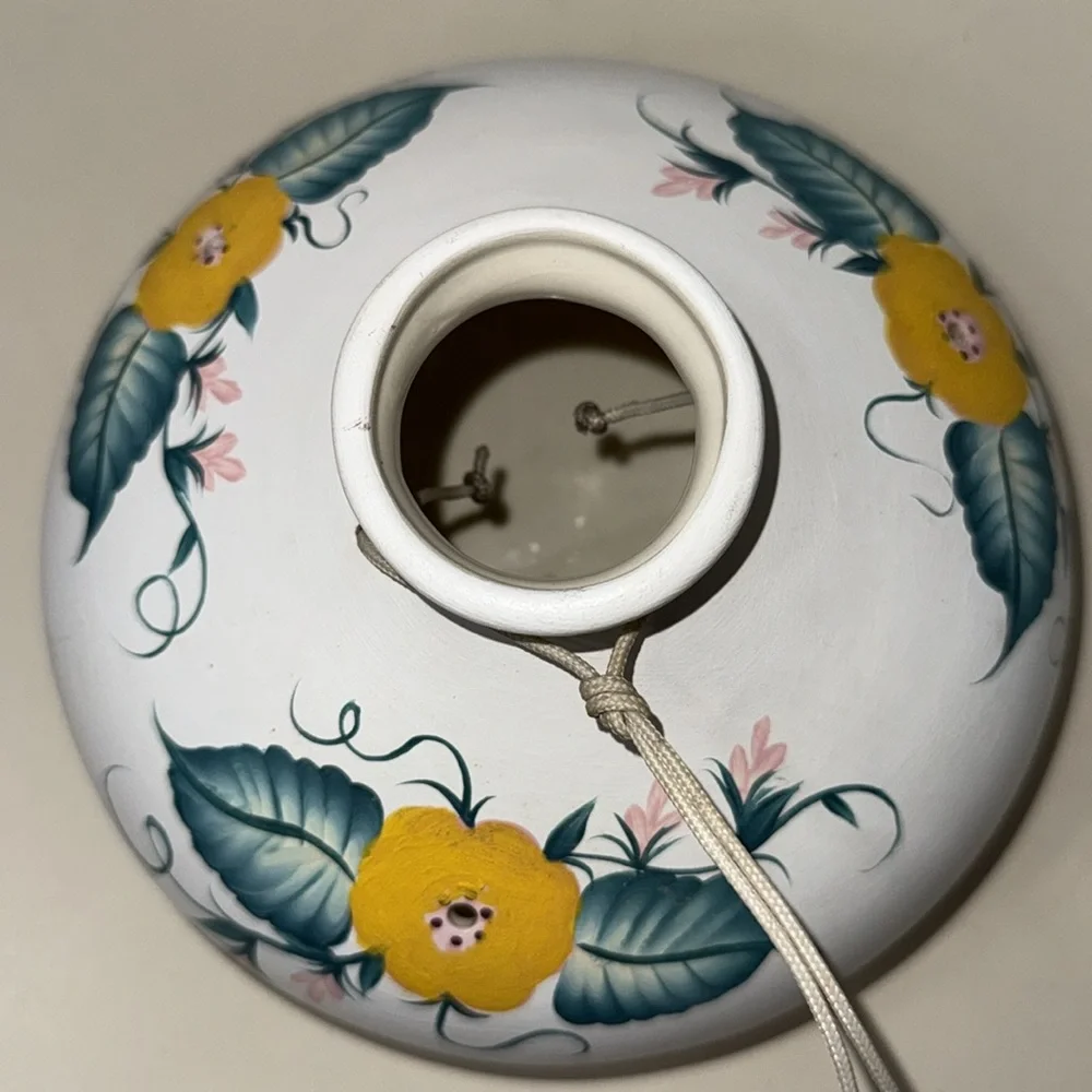 Handmade Handpainted Ceramic Hummingbird Feeder Floral Ready to Hang Signed Vtg